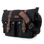 Kattee Leather Canvas Camera Bag Vintage DSLR SLR Messenger Shoulder Bag Black