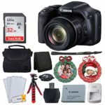 Canon SX530 HS PowerShot Digital Camera with 50x Optical Zoom & Built-in Wi-Fi (Black) + 32GB Memory Card + Camera Case + Flexible Tripod + Wreath Photo Ornament Green, Red – Holiday Bundle