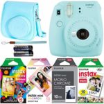 Fujifilm Instax Mini 9 Ice Blue Instant Camera with Four Fun Film Packs – Rainbow, Macaron, Monochrome and White – 40 Exposures with Accessories