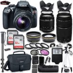 Canon EOS Rebel T6 DSLR Camera with Canon 18-55mm is II Lens & 75-300mm III Lens Kit + Battery Grip + Canon Case + 64GB Memory + Filters + Macros + Monopod + 50″ Tripod + Professional DSLR Bundle