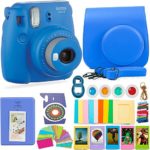 FujiFilm Instax Mini 9 Camera and Accessories Bundle – Instant Camera, Carrying Case, Color Filters, Photo Album, Stickers, Selfie Lens + More (Cobalt Blue)