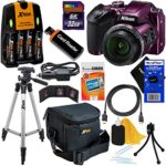 Nikon COOLPIX B500 Wi-Fi, NFC Digital Camera w/40x Zoom & HD Video (Plum) – International Version (No Warranty) + 4 AA Batteries with Charger + 10pc 32GB Dlx Accessory Kit w/ HeroFiber Cleaning Cloth