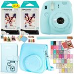 Fujifilm Instax Mini 9 Instant Camera (Ice Blue), 2 x Twin Pack Instant Film (40 Sheets), Camera Case, Photo Album, Square Photo Frames & Accessory Bundle 