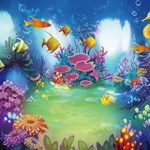 Baocicco 5x3ft Cartoon Underwater World Coral Reef Backdrop Baby Shark Party Vinyl Photography Background Cartoon Tropical Fishes Hippocampus Seaweed Children Birthday Party Children Portrait Prop