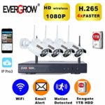 [2019 Newest] EVERGROW H.265 Wireless Home Security Cameras System,4 Channel Network IP NVR, 1TB Hard Drive,4 HD 2.0MP 1080P Wireless Weatherproof Indoor Outdoor WiFi Cameras with 100ft Night Vision
