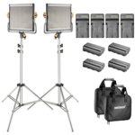 Neewer 2-Pack Bi-color Dimmable 480 LED Video Light and Stand Lighting Kit with 4-Pack Battery and Charger – 3200-5600K,CRI 96+ LED Panel with U Bracket for Camera Photo Studio, YouTube Video Shooting