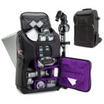 USA GEAR Digital SLR Camera Backpack w/15.6″ Laptop Compartment (Purple) featuring Padded Custom Dividers, Tripod Holder, Rain Cover. Long-Lasting Durability & Storage – Compatible w/Many DSLR Cameras