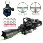 UUQ 4-16×50 Tactical Rifle Scope Red/Green Illuminated Range Finder Reticle W/RED(Green) Laser and Multi Coated Holographic Reflex Dot Sight (12 Month Warranty) (Green Laser W/New Dot Sight)