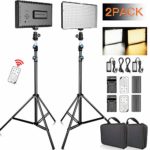 FOSITAN LED Video Light with 2M Stand and 2X [Battery+Charger+Remote] Bi-Color 336 LED 2350lux CRI 96+ Video Lighting Kit for Studio Photography Video Shooting (2 Packs)