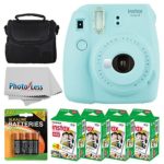 Fujifilm instax mini 9 Instant Film Camera (Ice Blue) + Fujifilm Instax Mini Twin Pack Instant Film (80 Shots) + Camera Case + 4 AA Batteries + Photo4Less Cleaning Cloth – Ultimate Accessory Bundle