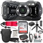 Ricoh WG-50 Waterproof/Shockproof Point and Shoot Digital Camera (Black) with 64GB, Floating Strap, Tripod, and Deluxe Accessory Bundle