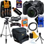 Nikon COOLPIX B500 Wi-Fi, NFC Digital Camera w/40x Zoom & HD Video (Black) – International Version (No Warranty) + 4 AA Batteries with Charger + 10pc 32GB Dlx Accessory Kit w/ HeroFiber Cleaning Cloth