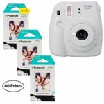 Fujifilm Instax Mini 9 Instant Camera (Smokey White), 3x Twin Pack Instant Film (60 Sheets) Bundle