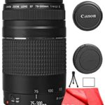 Canon EF 75-300mm f/4-5.6 III Zoom Lens for Canon EOS 7D, 60D, EOS Rebel SL1, T1i, T2i, T3, T3i, T4i, T5i, XS, XSi, XT, XTi Digital SLR Cameras + RADIO ELECTRONICS USA Micro Fiber Cleaning Cloth
