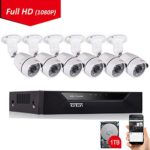 Tonton 8CH Full HD 1080P Security Camera System, Surveillance DVR with 1TB Hard Drive and (6) 2.0MP 1920TVL Waterproof Outdoor Indoor CCTV Bullet Camera with Face Notification and Clear Night Vision