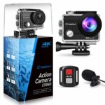 Crosstour 4K 16MP Action Camera Underwater Cam WiFi Remote Control Waterproof with External Microphone EIS Anti-Shaking Time-Lapse and 2 Rechargeable Batteries and Accessories Sets Sports Camera