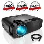 Mini Projector, ELEPHAS 3300 Lumens Portable Home Theater Projector Support 1080P HD with 50,000 Hours Lamp Life Video Projector, Compatible with USB/HD/SD/AV/VGA Interfaces