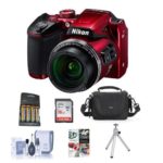 Nikon Coolpix B500 Digital Point & Shoot Camera, Red – Bundle with Camera Bag, 4 AA Batteries, 16GB Class 10 SDHC Card, Cleaning Kit, Table Top Tripod, Software Package