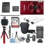 Canon PowerShot ELPH 190 IS Digital Camera (Red) with 10x Optical Zoom and Built-In Wi-Fi with 32GB SDHC + Flexible tripod + AC/DC Turbo Travel Charger + Replacement battery + Protective camera case