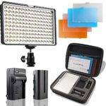 LED Camera Light/Camcorder Video Light Panel, SAMTIAN 160 LED Video Photo Light Kit, Ultra Bright Panel Light with Four Color Filters, Battery, Charger, Carry Case for All DSLR Cameras