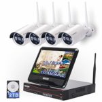 All in one with Monitor[Expandable] Wireless Security Camera System WiFi NVR Kit 8CH 1080P NVR 4pcs 960P Indoor Outdoor Bullet IP Camera IR Night Vision Weatherproof Plug and Play with 2T Hard Drive