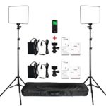 VILTROX 2-Pack VL-200 3300K-5600K CRI95 Super Slim LED Video Light Panel Photography Lighting Kit with Light Stand, Hot Shoe Adapter, Remote Controller, AC Adapter for YouTube Studio Video Shooting …
