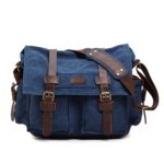 Kattee Leather Canvas Camera Bag Vintage DSLR SLR Messenger Shoulder Bag Blue