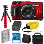Olympus TG-5 Waterproof Camera with 3-Inch LCD, Red (V104190RU000), I3ePro 16GB Class 10 SD Card, Camera Case and Accessory Bundle