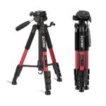 ZOMEI 55″ Compact Light Weight Travel Portable Folding SLR Camera Tripod for Canon Nikon Sony DSLR Camera Video with Carry Case(Red)