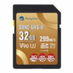 Amplim 32GB UHS-II SDHC SD V90 Card – Blazing Fast 299MB/S (1993X) Class 10 U3 Ultra High Speed UHSII Extreme Pro SD HC Memory Card. Professional 4K 8K Video. 32 GB / 32G TF Flash