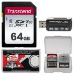 Transcend 64GB SecureDigital SDXC UHS-I Class 10 U3 V30 Memory Card with Reader + Case + Kit
