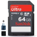 SanDisk 64GB Ultra Class 10 SDXC UHS-I Memory Card + Card Reader for Canon DSLR Cameras Including Canon EOS Rebel T7i T7 T6i T6S T6 T5i T5 T3i SL2 SL1 EOS 80D 77D 70D EOS (64GB SD Memory Card)