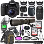 Canon EOS 80D DSLR Camera with 18-55mm Lens Bundle + Canon EF 75-300mm III Lens, Canon 50mm f/1.8 & 500mm Lens + TTL Flash + Canon Backpack + 64GB Memory + Monopod + Professional Bundle …