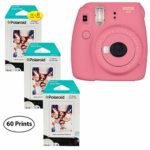 Fujifilm Instax Mini 9 Instant Camera (Flamingo Pink), 3x Twin Pack Instant Film (60 Sheets) Bundle
