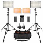LED Video Light Kit with 2M Light Stand, SAMTIAN 2-Pack Dimmable 3200K/5500K 160 LED Photo Light Panel Lighting Kit with Large Carry Case Charger Batteries for YouTube Studio Photography Shooting