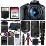 Canon EOS Rebel T7 Digital SLR Camera + EF-S 18-55mm is II Lens + EF 75-300mm Lens + 500mm Telephoto Lens + Canon Bag + Filter Kit + 64GB Memory Card + Flash + Remote + Tripod – Professional Bundle