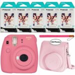 Fujifilm Instax Mini 9 Instant Camera (Flamingo Pink), Groovy Case and 5X Twin Pack Instant Film (100 Sheets) Bundle