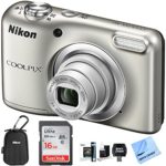 Nikon COOLPIX A10 Digital Camera 16.1MP 5X Zoom NIKKOR Glass Lens – Silver with 16GB Memory Card All Weather Sport Case Bundle (Certified Refurbished)
