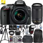 Nikon D5300 with AF-P DX 18-55mm f/3.5-5.6G VR + Nikon AF-P DX 70-300mm f/4.5-6.3G ED VR 25PC Accessory Bundle – Includes 64GB & 32GB SD Memory Card + 72″ Tripod + Automatic Flash w/ LED Light + MORE