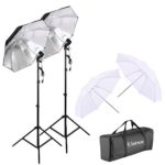 Kshioe 450W Photography Dual Photo Umbrella Lighting Video Continuous Light Kit-Black/Silver &White Umbrella Reflector+ Photo Light Bulb+ Tall Studio Umbrella Flash Strobe Light Stand