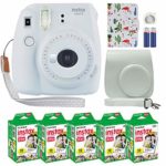 Fujifilm Instax Mini 9 Polaroid Instant Camera Smokey White with Custom Case + Fuji Instax Film Value Pack (50 Sheets) Flamingo Designer Photo Album for Fuji instax Mini 9 Photos