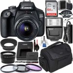 Canon EOS 4000D/Rebel T100 DSLR Camera with 18-55mm III Lens and Essential Accessory Bundle – Includes SanDisk Ultra 64GB SDXC Memory Card & Digital Slave Flash & 3PC Multi-Coated Filter Set & MORE