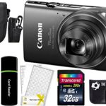 Canon PowerShot ELPH 360 HS 20.2MP 12x Zoom Full-HD 1080p Wi-Fi Digital Camera (Black) + 32GB Card + Reader + Case + Accessory Bundle