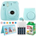 Fujifilm Instax Mini 9 Instant Camera (Ice Blue) + Fujifilm Instax Mini Twin Pack Instant Film (20 Exposures) + Camera Case + Scrapbooking Album + 4 AA Batteries & Charger + Colored Lens Filters