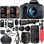 Canon EOS Rebel T7 DSLR Camera+ EF-S 18-55mm f/3.5-5.6 is II (Successor for EOS Rebel T6) + EF 75-300mm f/4-5.6 + 500mm Preset f/8 Telephoto Lens + 0.43x Wide Angle, 2.2X Pro Bundle+ Tripod+ Lexar 64G