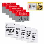 Gigastone Micro SD Card 64GB 5-Pack Micro SDHC U1 C10 with Mini Case and MicroSD SD Adapter High Speed Memory Card C10 Class 10 UHS-I Full HD Video Nintendo Gopro Camera Samsung Canon Nikon DJI Drone