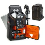 USA GEAR Digital SLR Camera Backpack Case w/15.6″ Laptop Compartment (Orange) Featuring Padded Custom Dividers, Tripod Holder, Rain Cover. Long-Lasting Durability & Storage – Compatible w/Many DSLRs