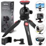 qubo Mini Tripod Camera Holder – Premium Tabletop Small Cell Phone Tripod Mount for GoPro iPhone/Any Mobile Phones Webcam Projector Compact DSLRs – Desktop Tripod Table Stand Hand