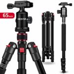 65″ DSLR Camera Tripod,HEOYSN Lightweight and Compact Aluminum Alloy Travel Tripod with 360 Degree Panorama Ball Head Quick Release Plate Detachable Monopod with Carry Bag for Travel & Work