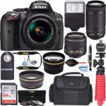 Nikon D5300 24.2 MP DSLR Camera + AF-P DX 18-55mm & 70-300mm NIKKOR Zoom Lens Kit + 64GB Memory + Photo Bag + Wide Angle Lens + 2X Telephoto Lens + Flash + Remote Bundle
